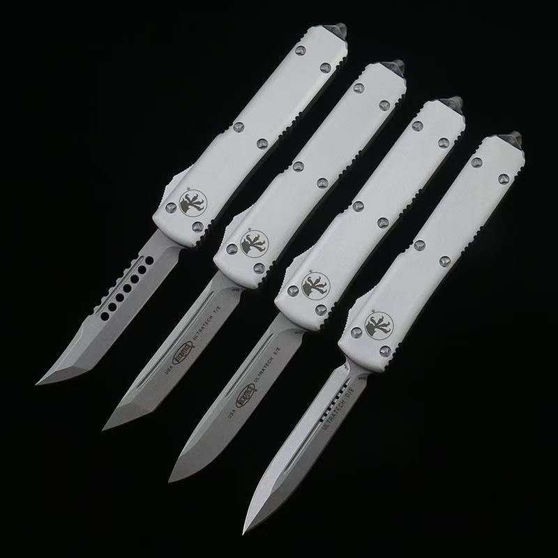Microtech Silver White Handle OTF Straight Jump Knife