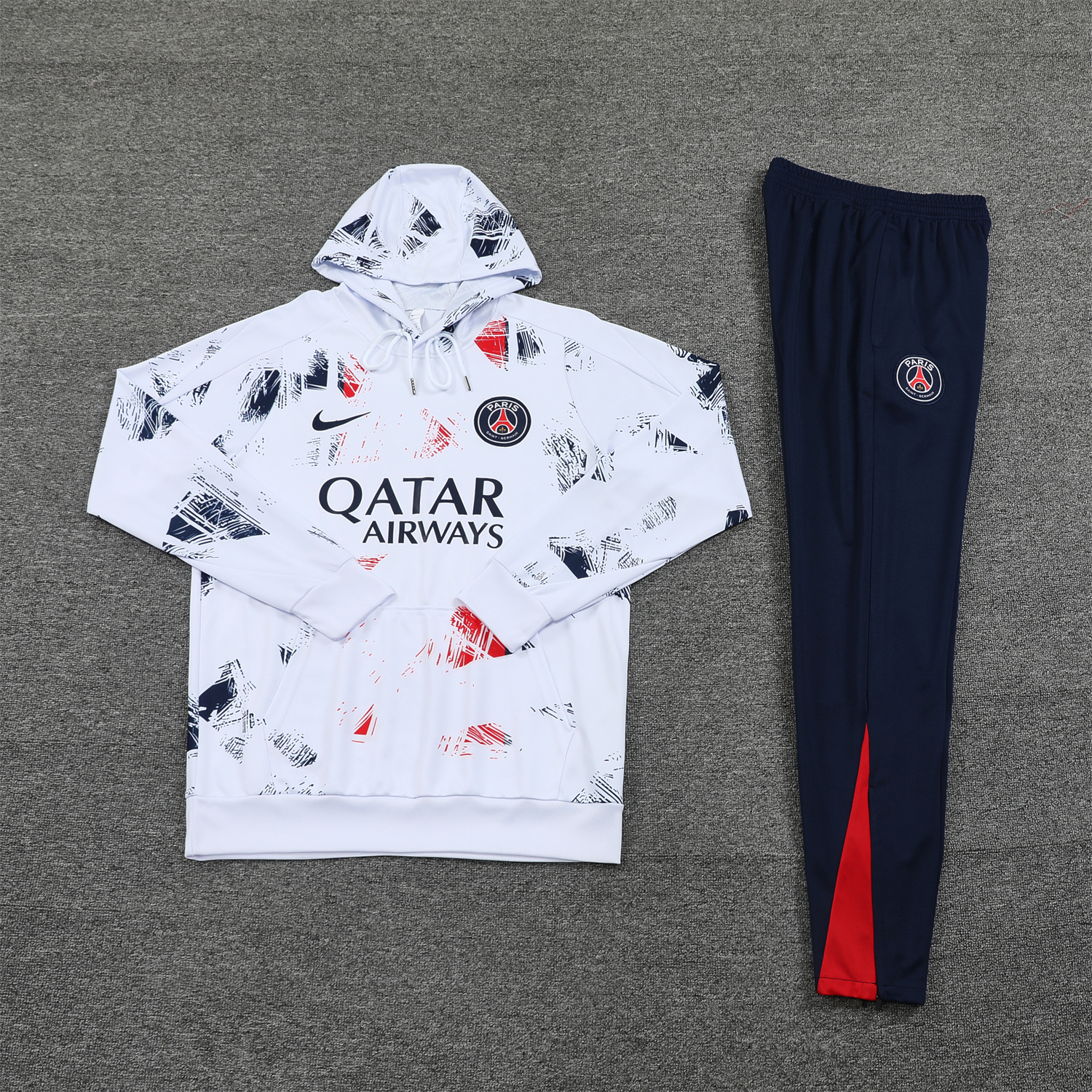 Higojerseys-Paris Saint-Germain PSG 24-25 Training Hoodie Set - White Hoodie and Deep Blue Pants