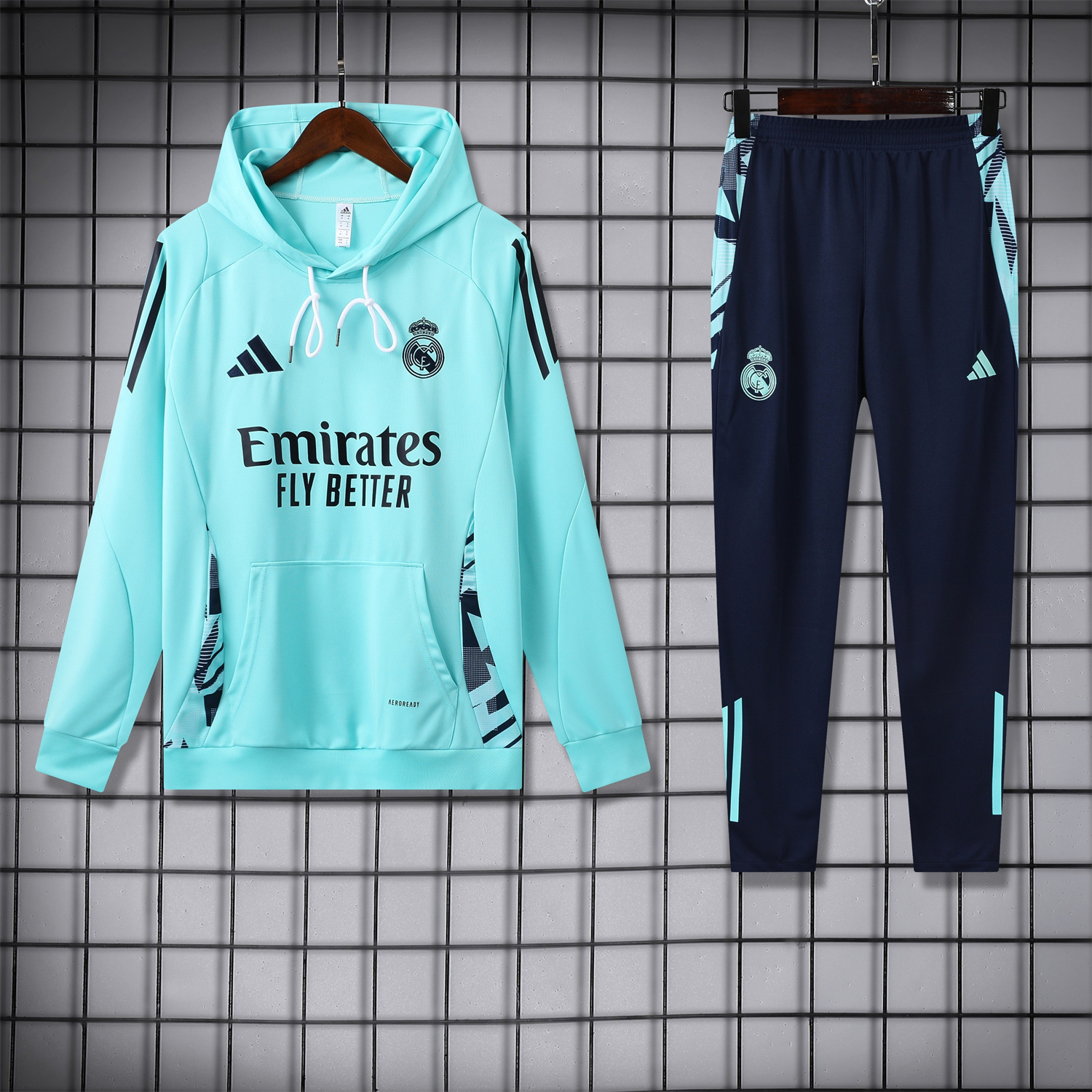 SIUjerseys-Real Madrid 24-25 Training Hoodie Set - Cyan Hoodie and Deep Blue Pants