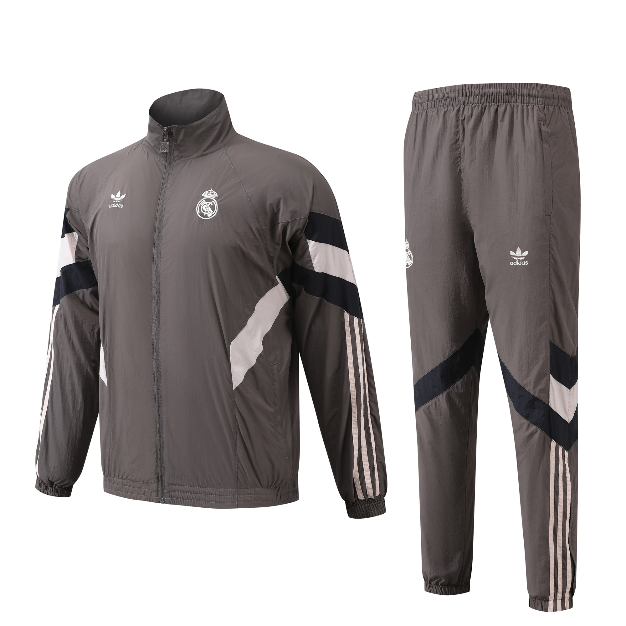 SIUjerseys-Real Madrid 24-25 Throwback Windbreaker Suit - Grey Jackets & Pants