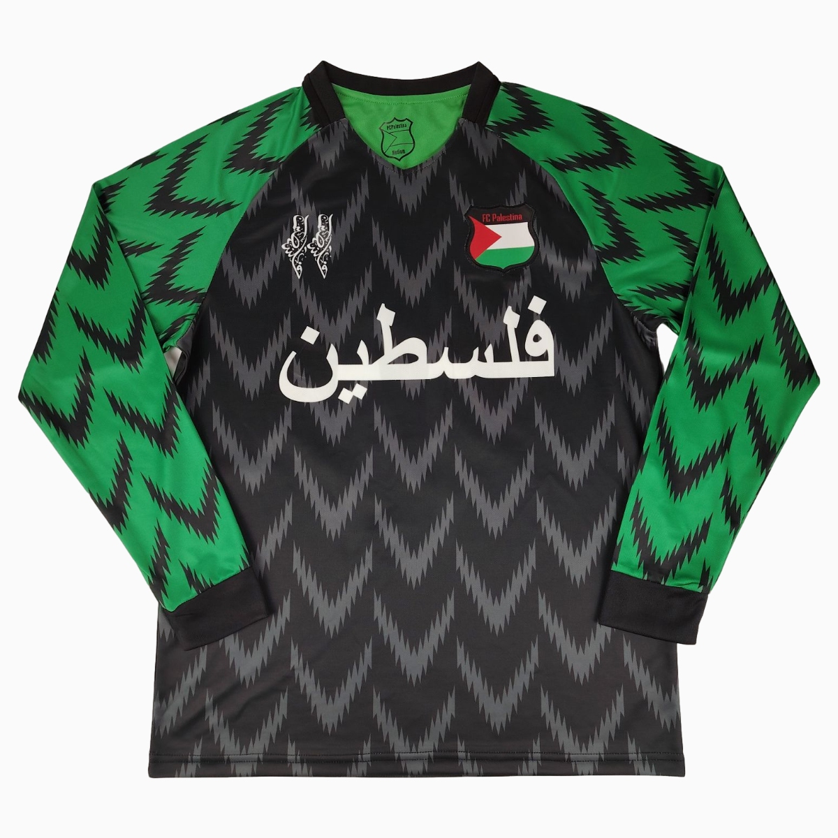 SIUjerseys-FC Palestina 24-25 Black and Green Arrow Pattern Long Sleeve Jersey with Arabic and Pattern