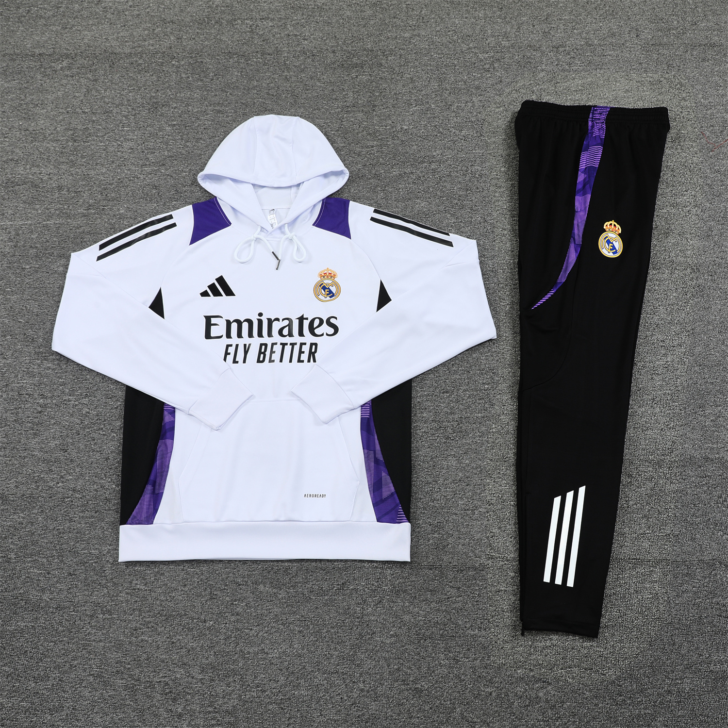 SIUjerseys-Real Madrid 24-25 Training Hoodie Set - White Hoodie and Black Pants