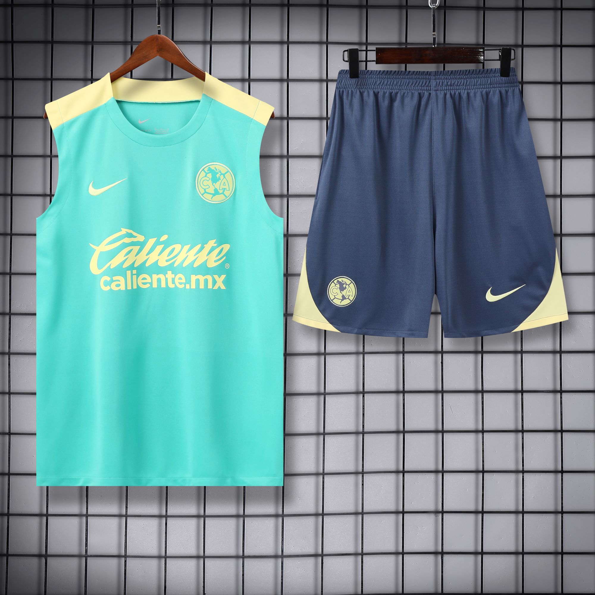 SIUjerseys-Club América 24-25 Vest Training Set - Light Green Vest & Grey Shorts