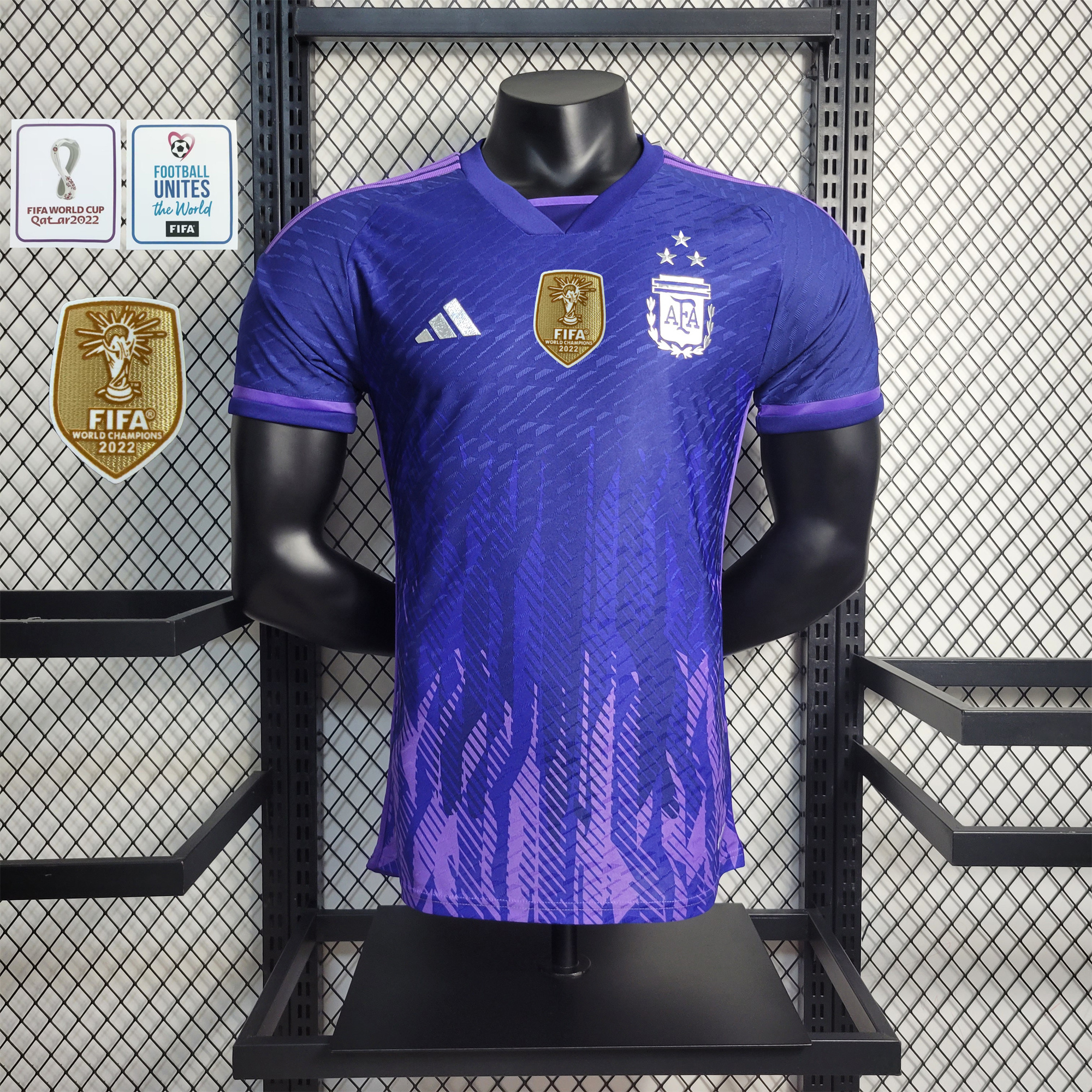 SIUjerseys-Argentina 3 Stars 22-23 Away Stadium Jersey - Player Version ( with 2022 World Champions Patch )