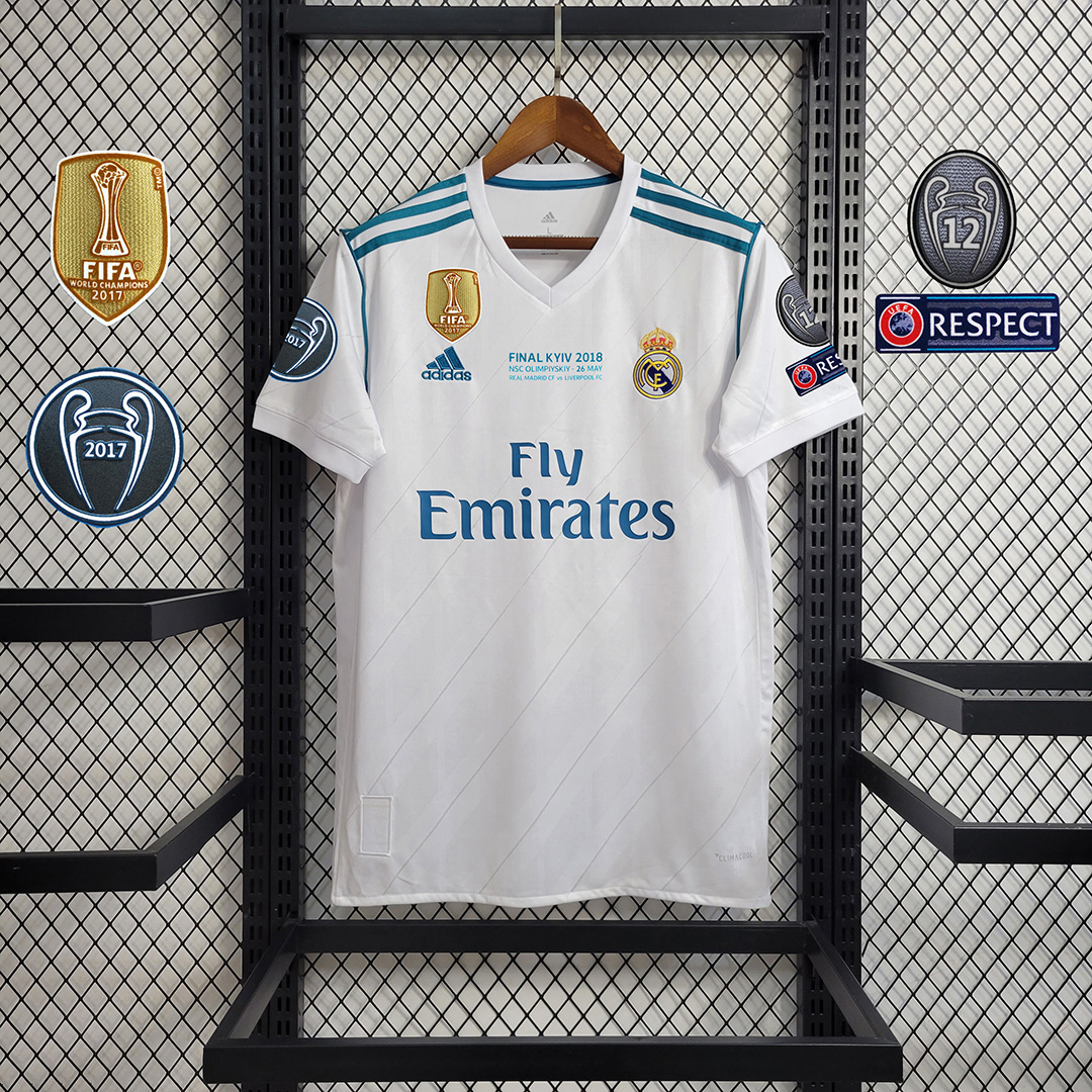 ManixJersey.com | Retro Real Madrid 17-18 Home Jersey - with Champions League Final Final -Customize Name, Number and Patch | Worldwide Shipping