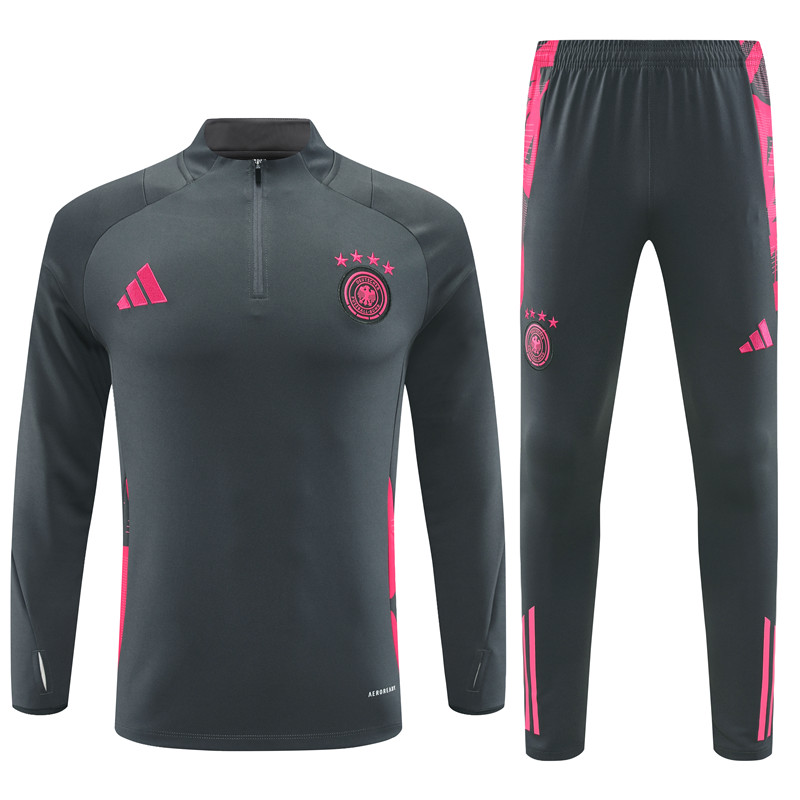 SIUjerseys-Germany 2024 Long Sleeve Training Set - Dark Gray With Pink