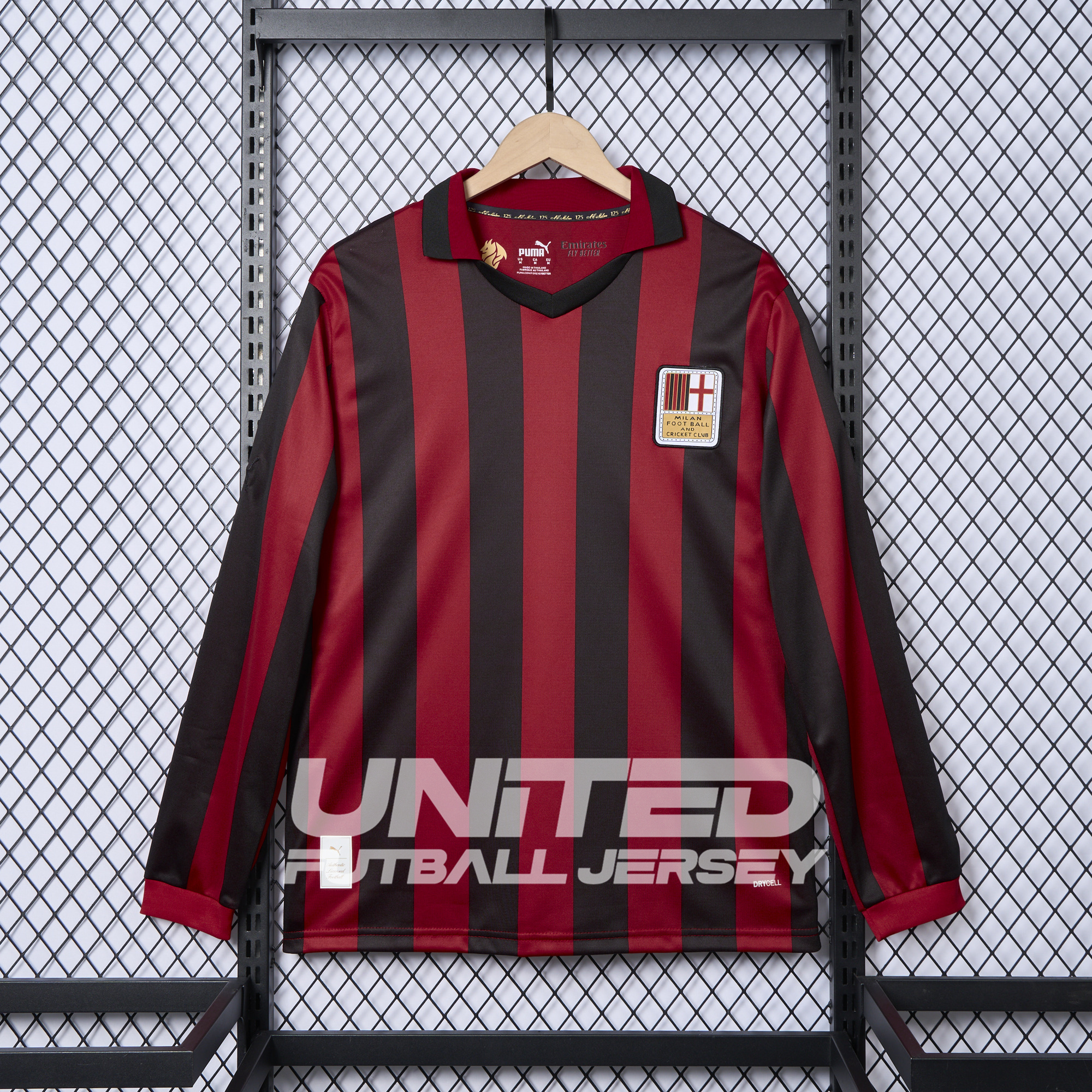 Unitedfootballkit.com | AC Milan 24-25 125th Anniversary Long Sleeves Red Jersey - Fans Version -Customize Name, Number and Patch | Worldwide Shipping
