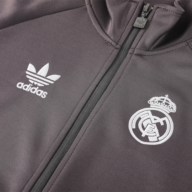 SIUjerseys-Real Madrid 24-25 Trefoil Vintage Jacket Training Tracksuit - Grey