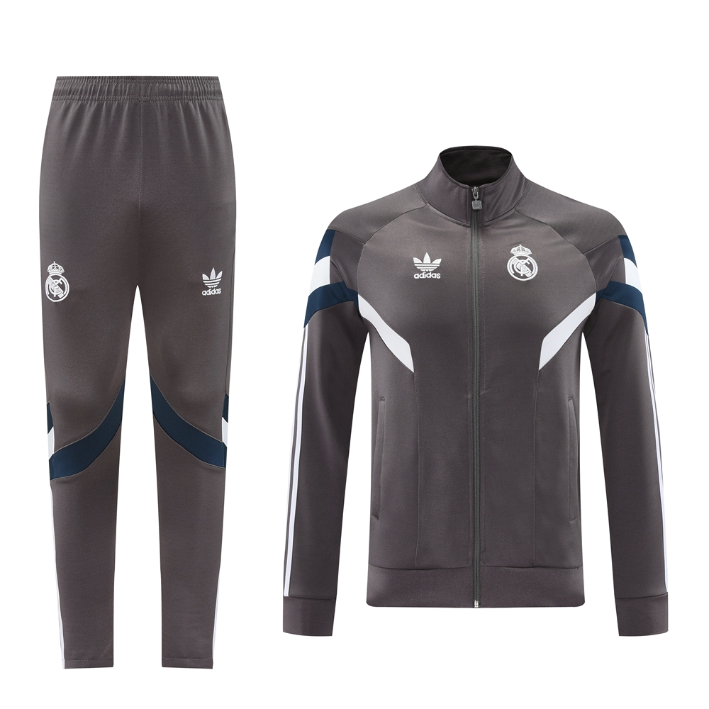SIUjerseys-Real Madrid 24-25 Trefoil Vintage Jacket Training Tracksuit - Grey