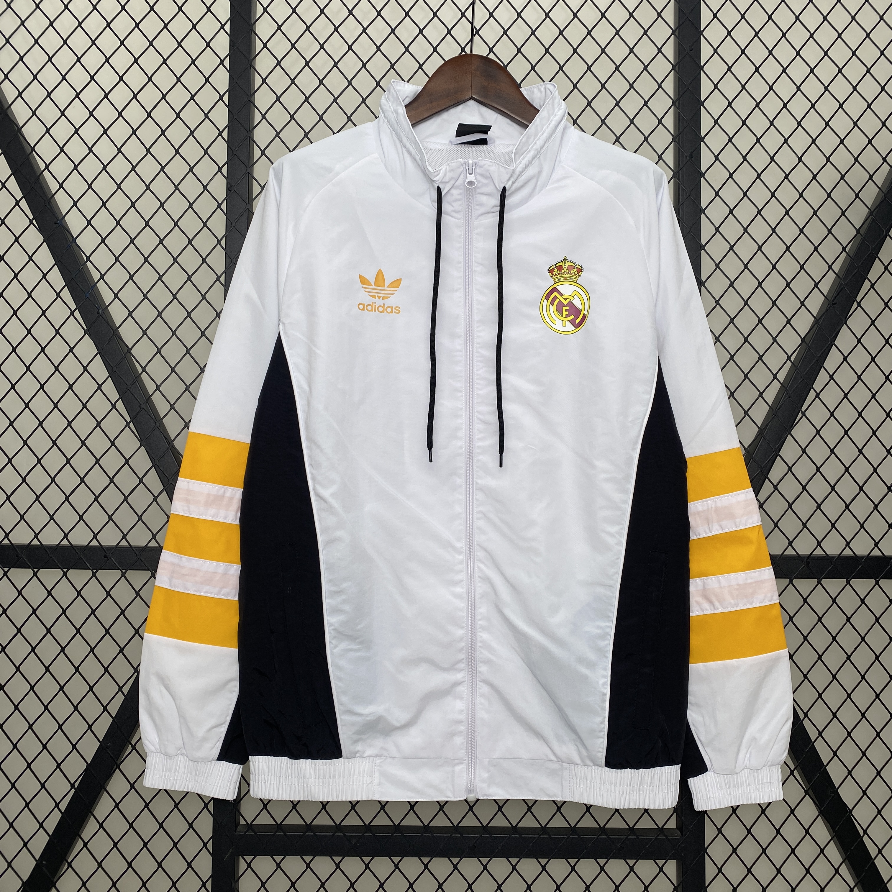 SIUjerseys-Real Madrid 24-25 Throwback Windbreaker Jacket - White & Orange