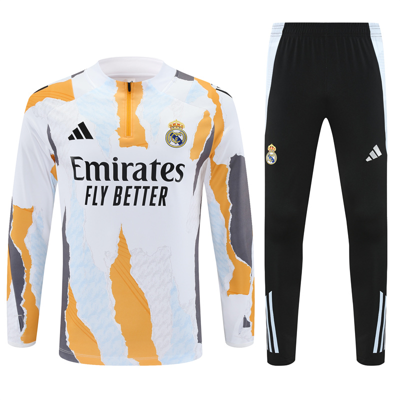 SIUjerseys-Real Madrid 2025 Kids Long Sleeve Training Set - Three Color Mixing