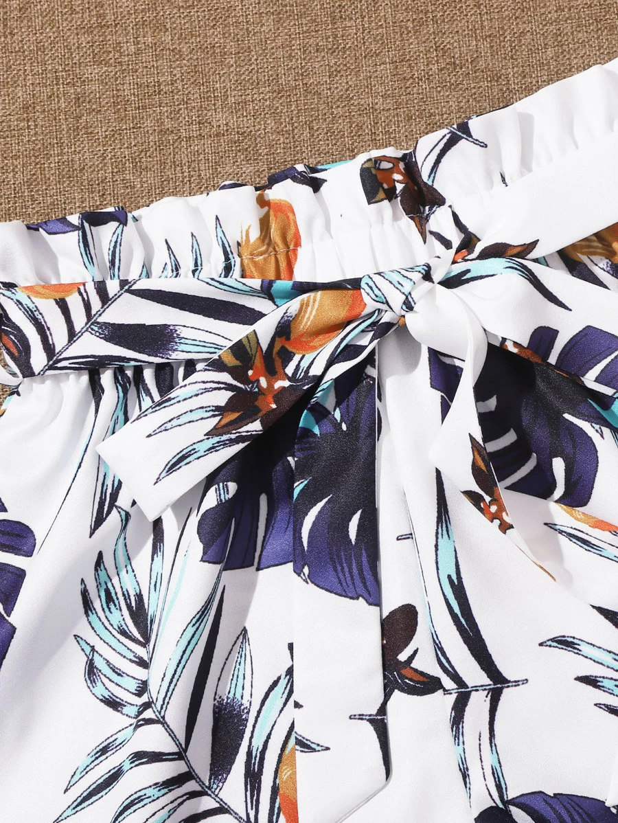 Rib-knit Cami Top & Belted Tropical Shorts Set111