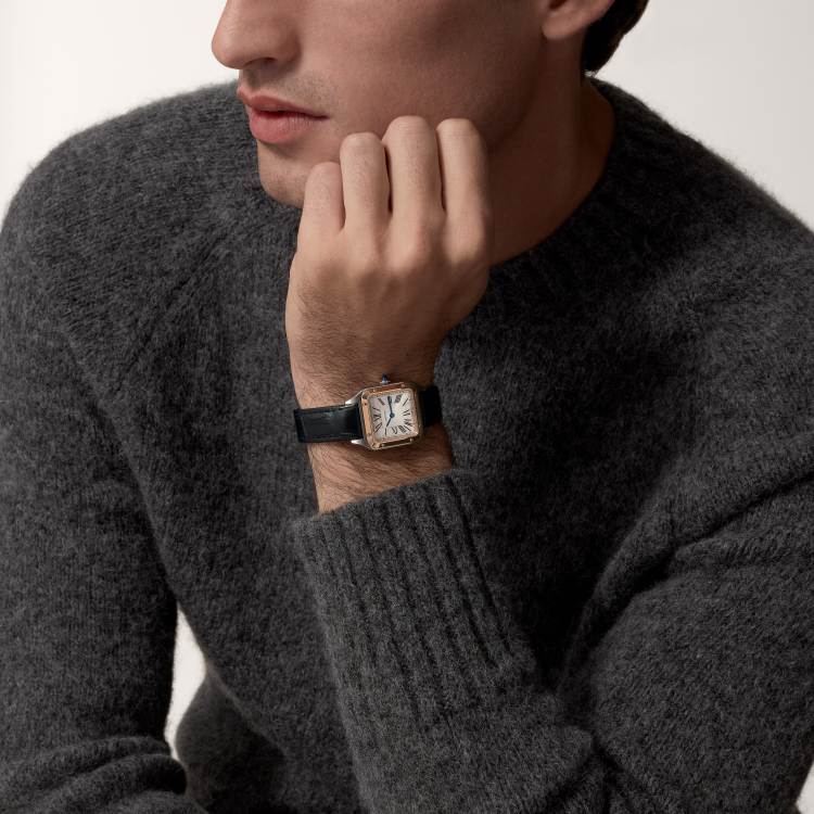 Santos-Dumont watch small fine steel color - rose K gold quartz