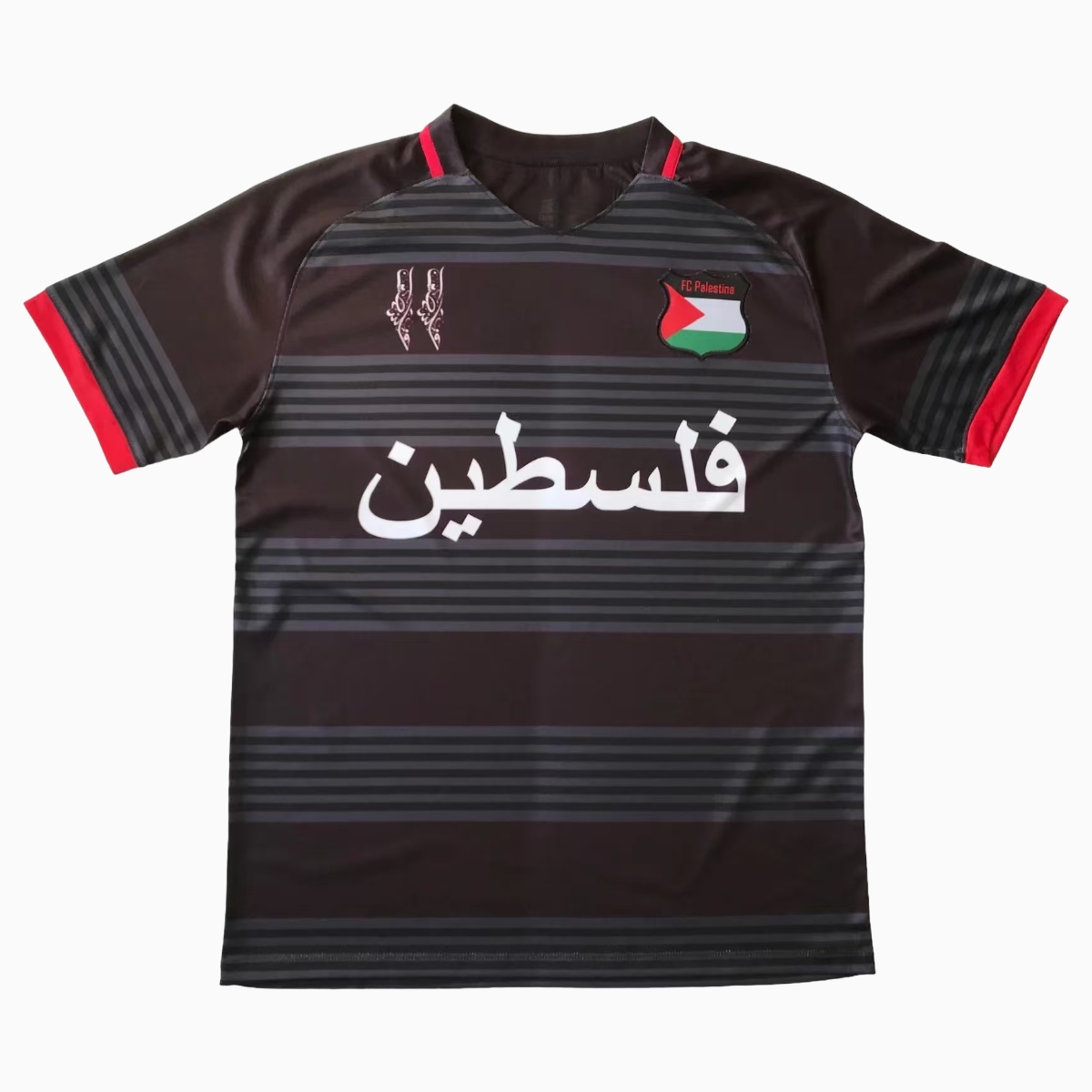 SIUjerseys-FC Palestina 24-25 Black and Grey Striped Jersey with Arabic and Pattern