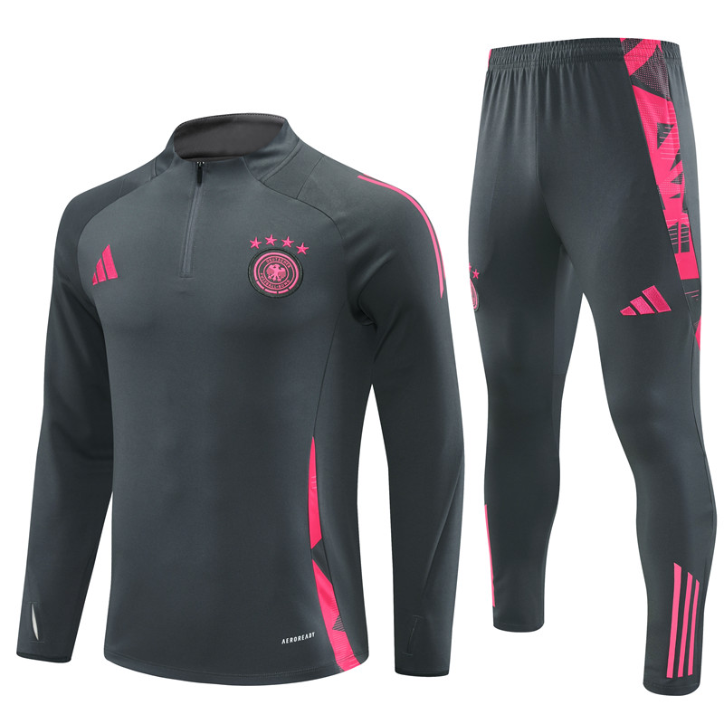 SIUjerseys-Germany 2024 Long Sleeve Training Set - Dark Gray With Pink
