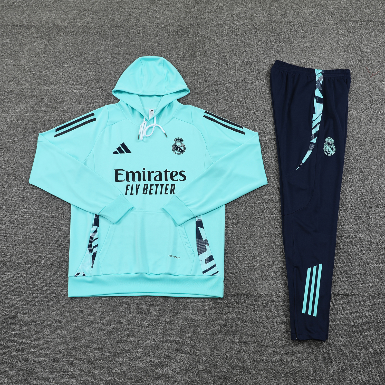SIUjerseys-Real Madrid 24-25 Training Hoodie Set - Cyan Hoodie and Deep Blue Pants