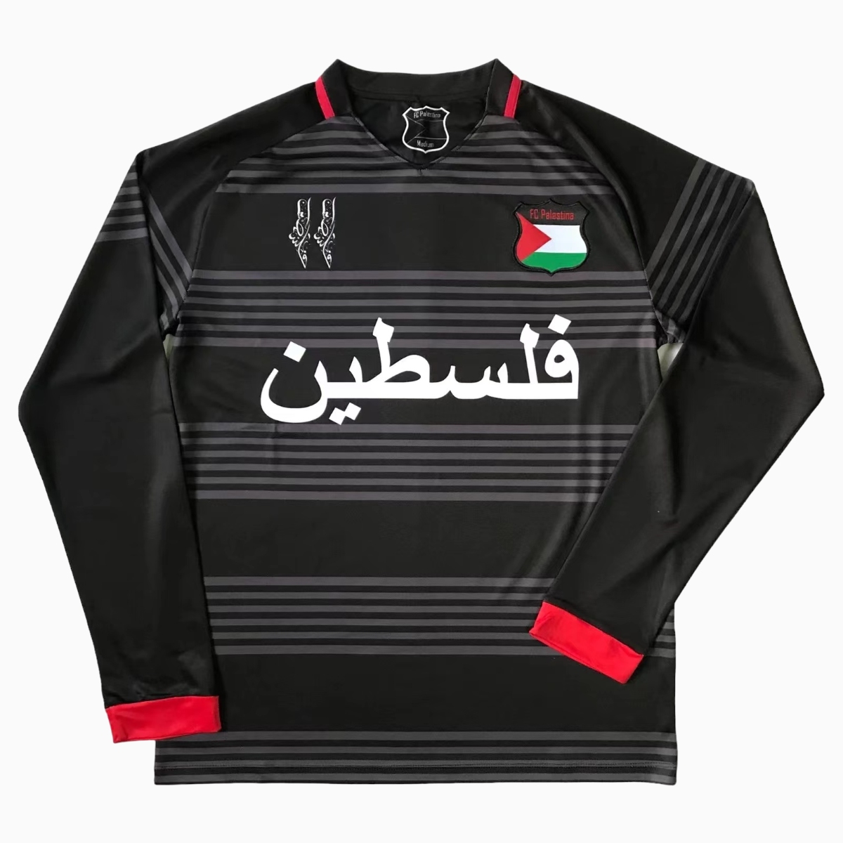 SIUjerseys-FC Palestina 24-25 Black and Grey Striped Long Sleeve Jersey Jersey with Arabic and Pattern