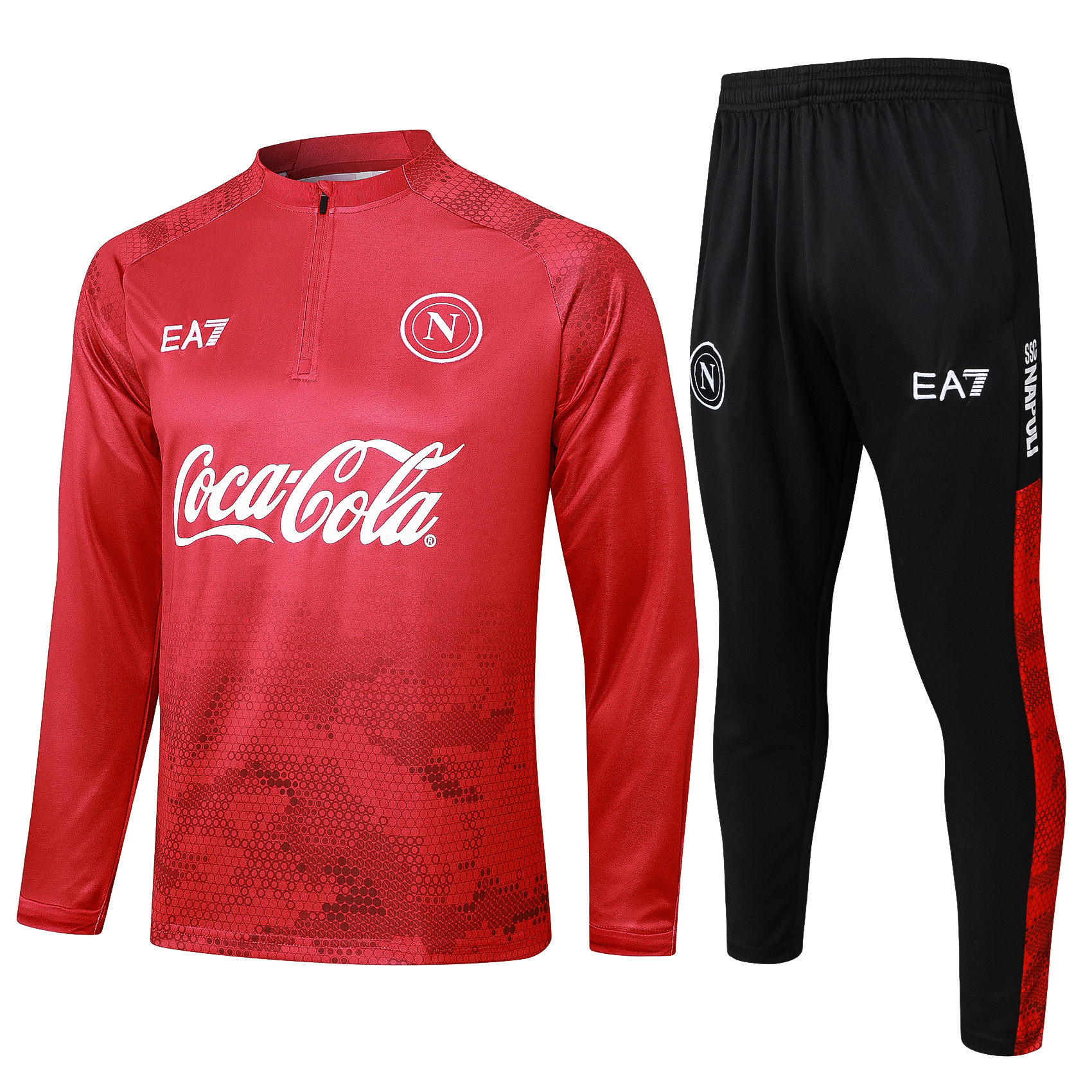 SIUjerseys-Napoli 24-25 Long Sleeve Training Set - Red Top and Black Pants