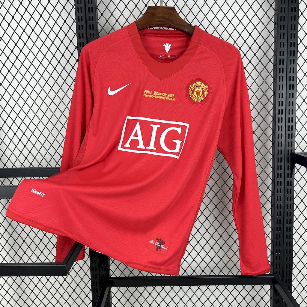 SIUjerseys-Retro Manchester United 07-08 Champions League Final Home Long Sleeve Jersey