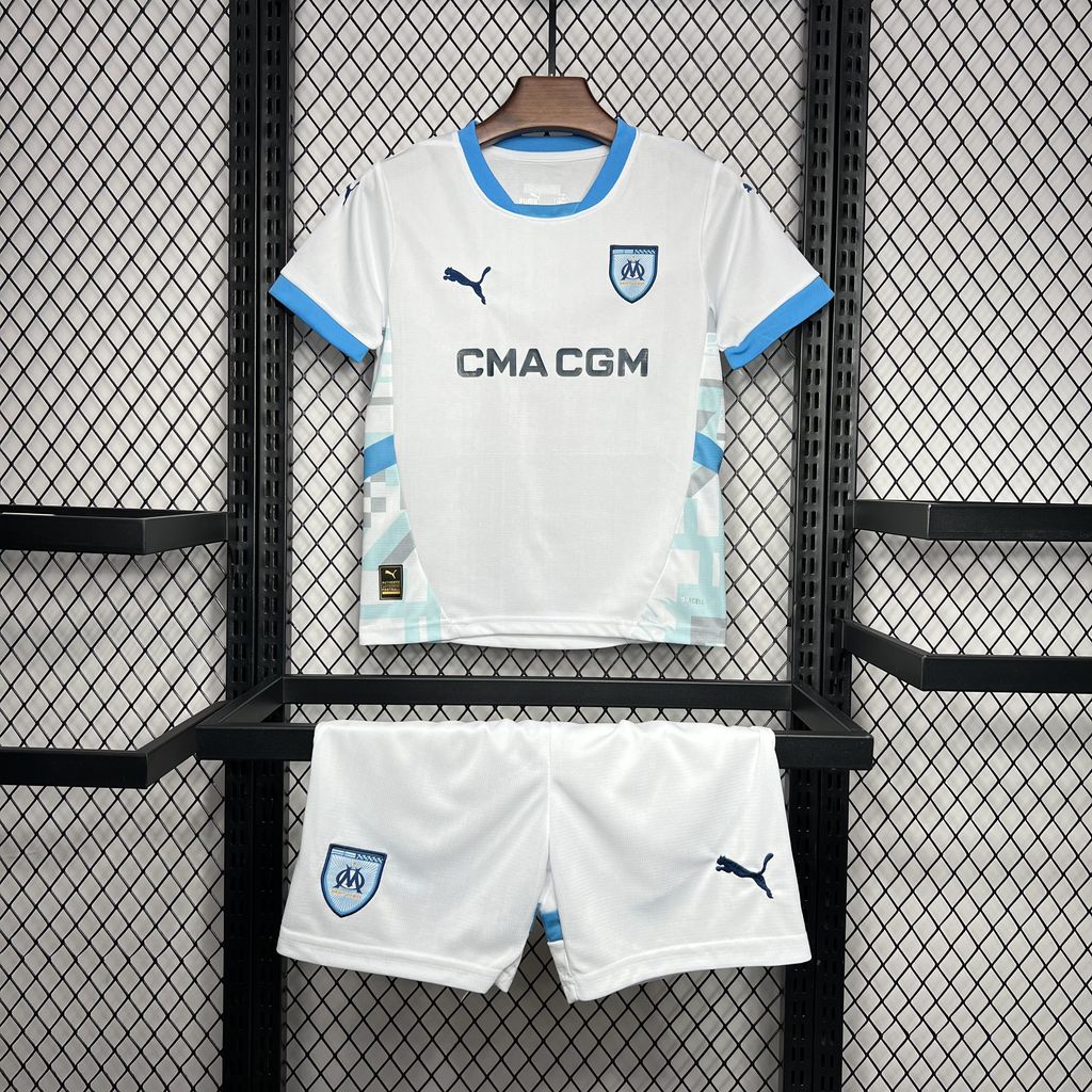 ManixJersey.com | Marseille 24-25 Home Stadium Kids Kit -Customize Name, Number and Patch | Worldwide Shipping
