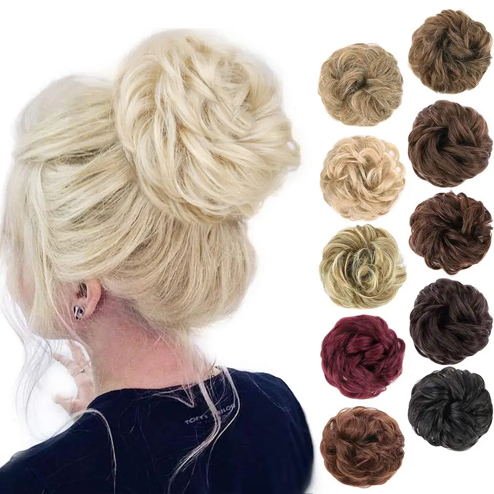Free Shipping Synthetic Messy Hair Bun Elastic Chignon With Elastic Rubber Band Hairpieces Messi For Women Donut Bun Ponytails