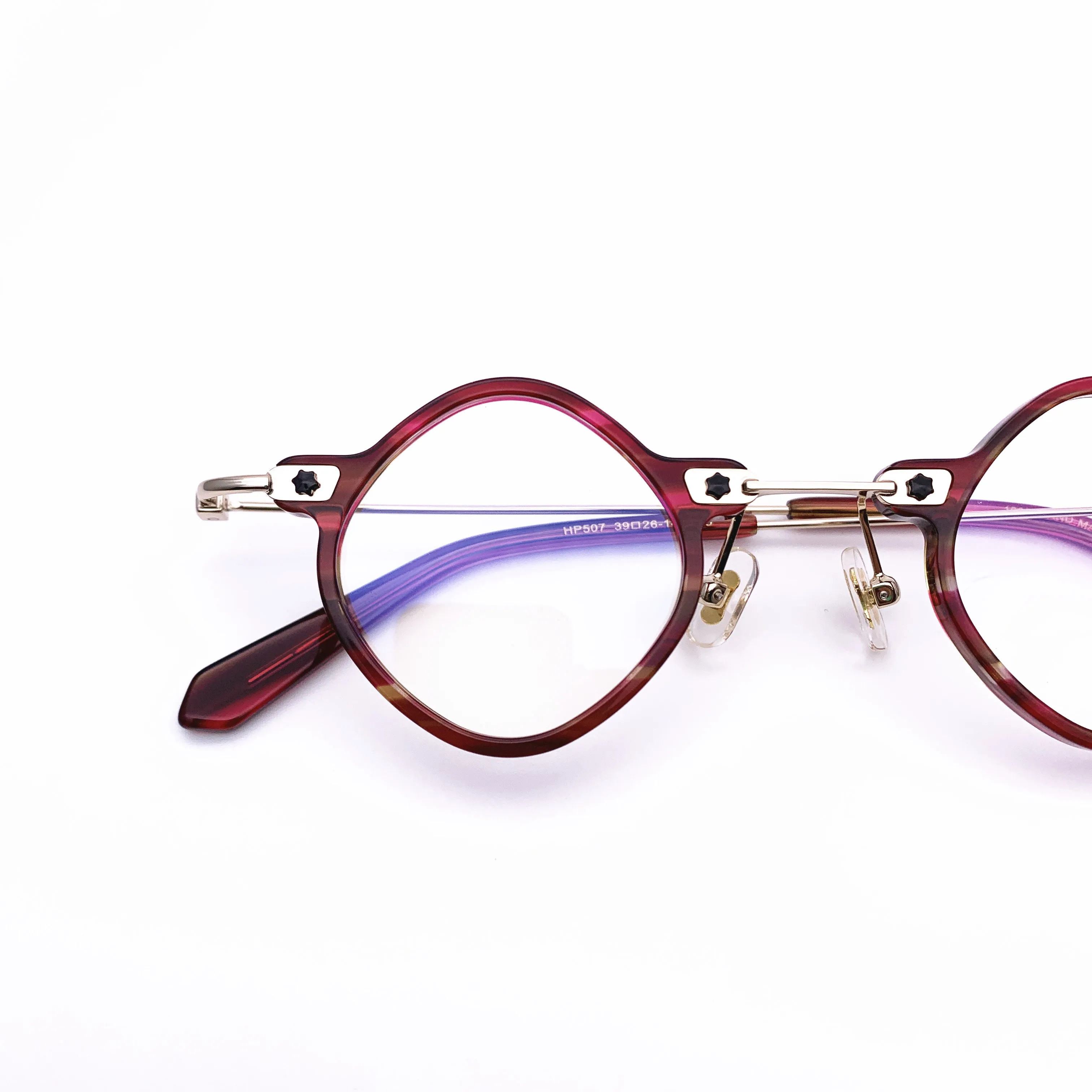 Belight Optical Fancy Vintage Retro Acetate with Metal Rhombus Shape Design Spectacle Frame Precription Lens HP507