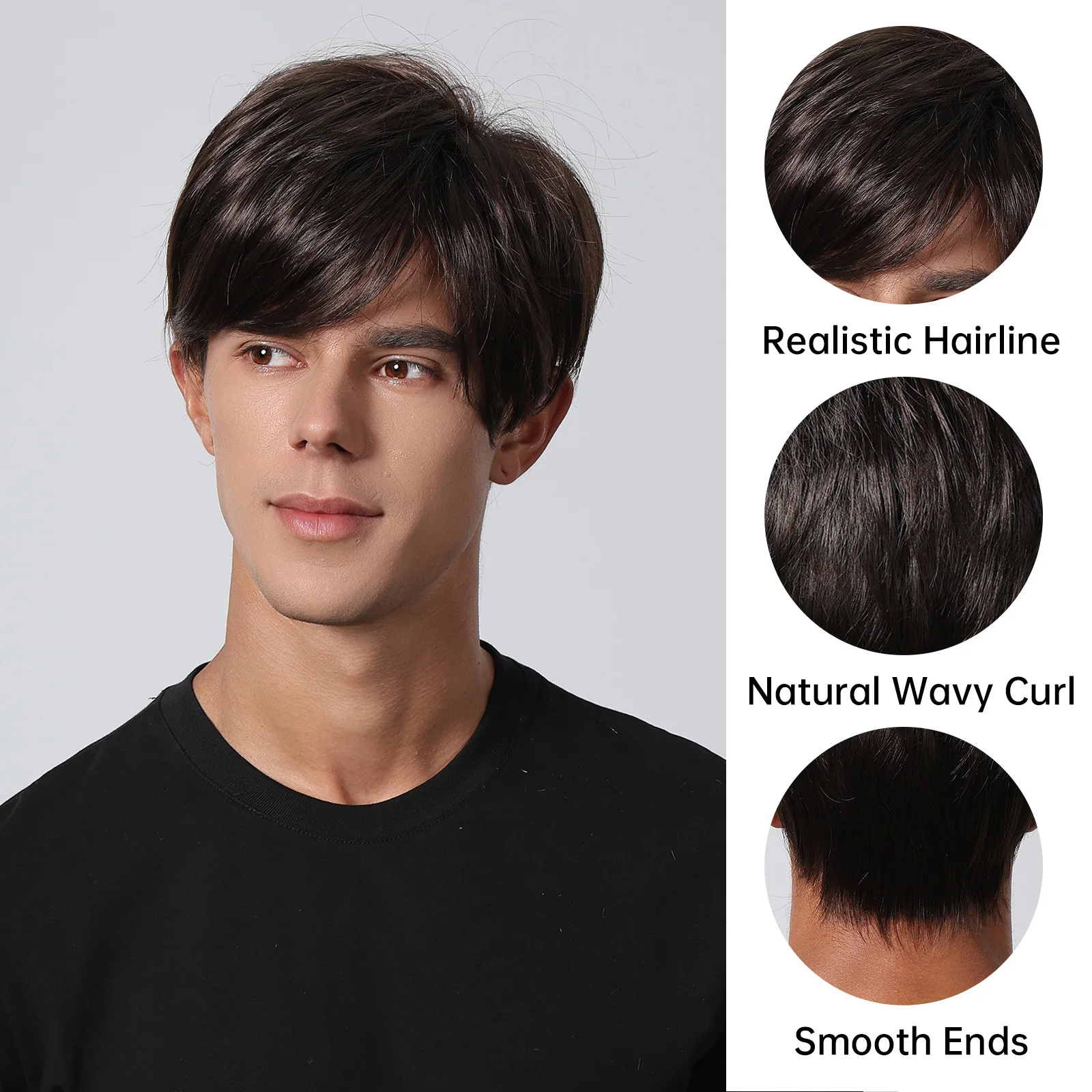 Dark Brown Synthetic Short Straight Pixie Cut Wigs Natural Looking Bob Hair Daily Cosplay Women Men Wig High Temperature Fiber