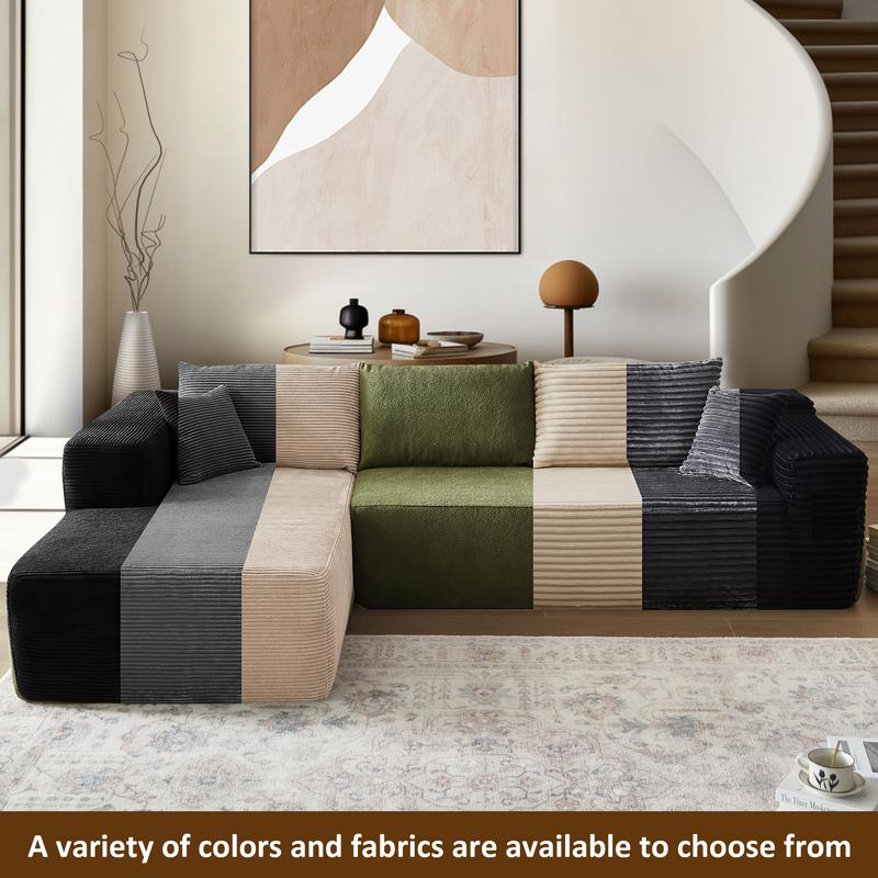 Product Introduction of 【2 Packages Shipping】Ovios 104" Plush Corduroy Cloud Velvet Modular Couch with Chaise, No Assembly Required - L-Shaped Sectional Sofa Set with Flexible Configuration - 104"W x 67.7"D x 30"H, 3 Seater 2