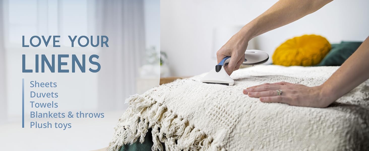 love your linens, fabric shaver, gleener, lint brush, fabric care, battery-free, sustainable