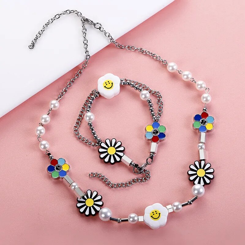 2023 Hip Hop Rock Stainless Steel Pearl Necklace Fashion Sunflower Daisy Necklace For Men Women Mark Tuan Fans Gift GirlsJewelry