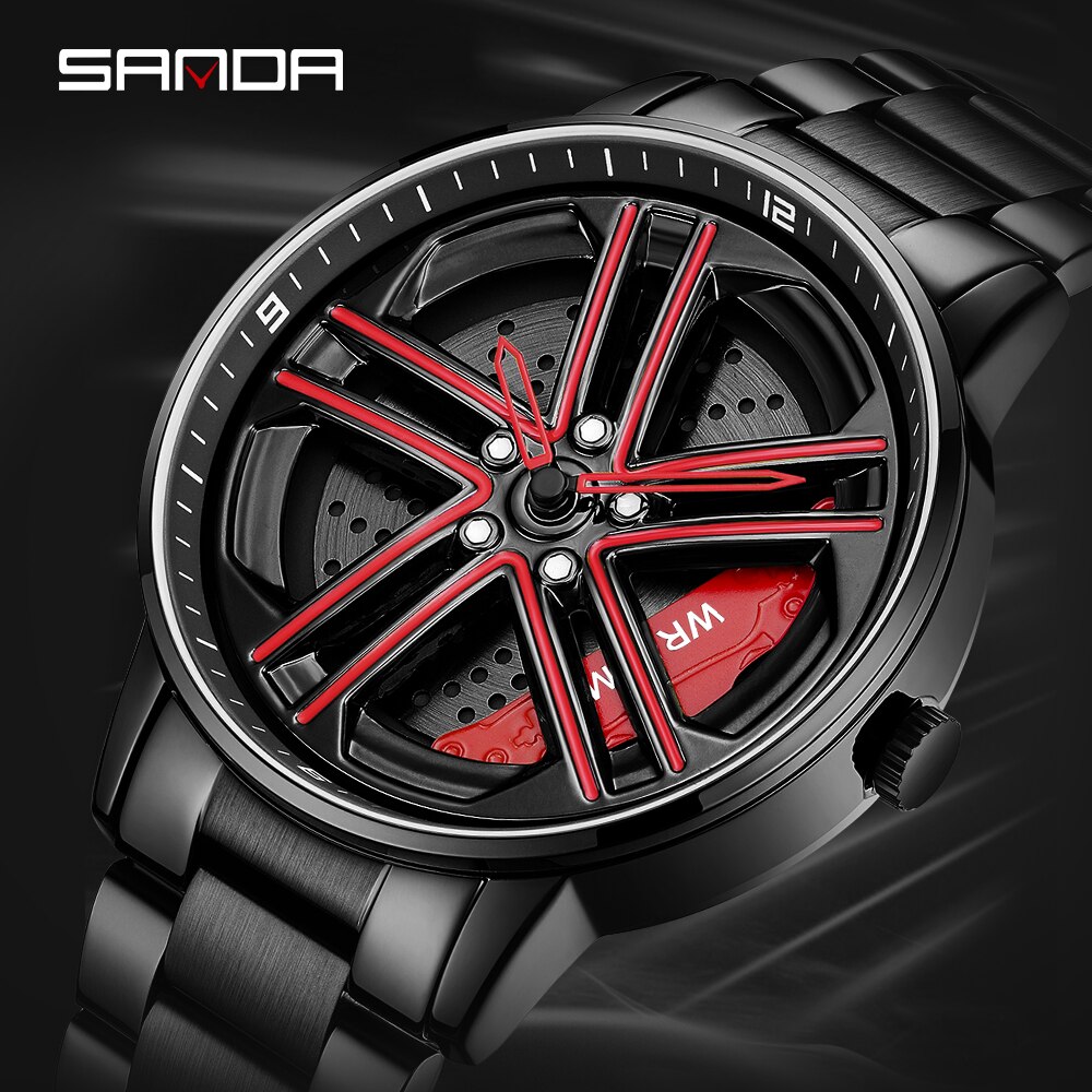 SANDA Top Brand Men's Watches Luxury Fashion Casual Wheel Series Dial Watch Military Quartz Wristwatches Relogio Masculino P1090
