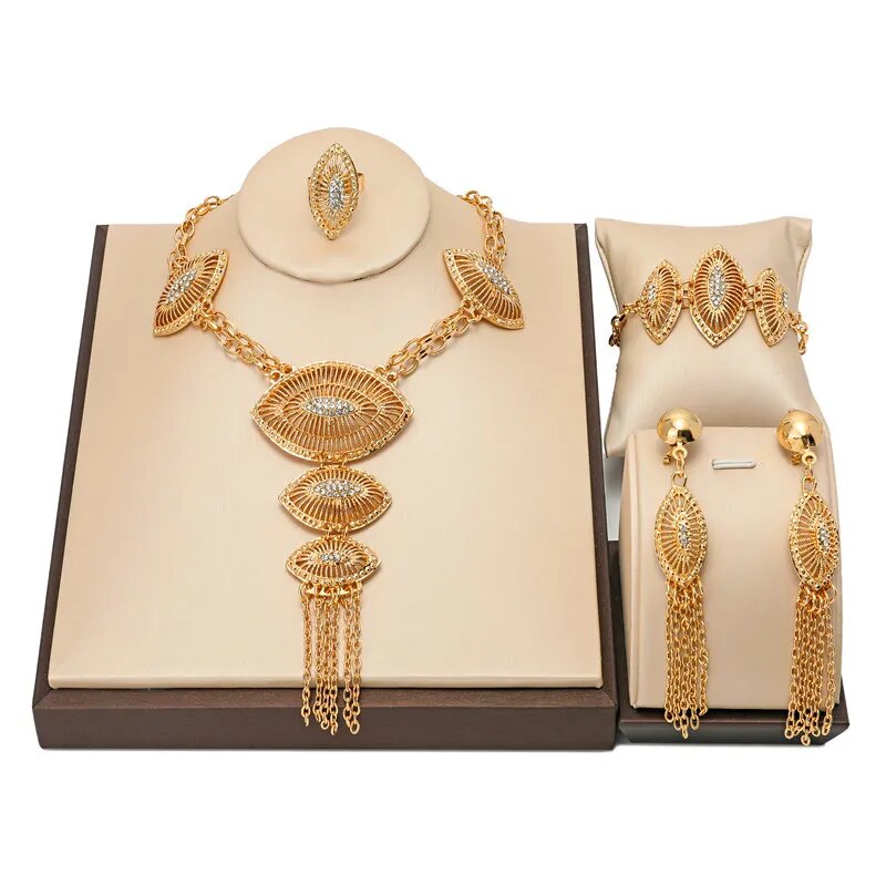 Exquisite Dubai 18k Gold Plated Jewelry sets Women Brand Nigerian Wedding African Beads Design Bridal Jewellery Set
