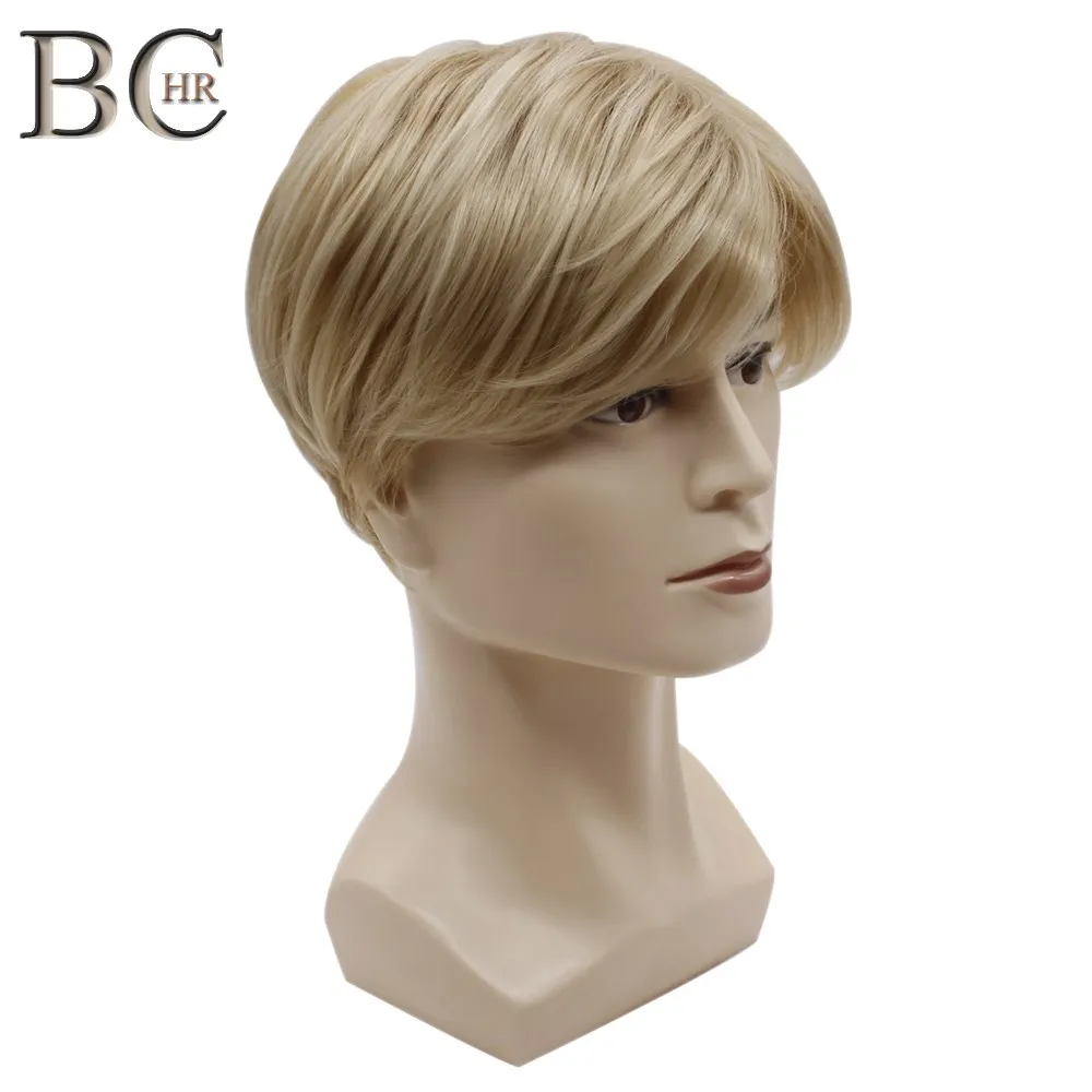 BCHR Short Mens Blonde Wig Straight Synthetic Wig for Male Hair Fleeciness Natural Toupee Wigs