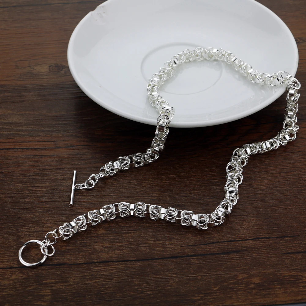 Really 100% 925 Sterling Silver Box Chain Necklace Fashion Men 7mm 52cm Choker Hip-hop Punk Skeleton Chain Jewelry