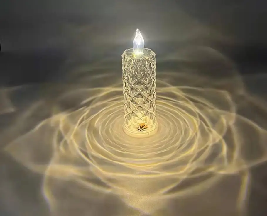 10pcs LED Electronic Candle Light Party Decoration Rose Pattern Refraction Projection Birthday Wedding Christmas Glowing Props