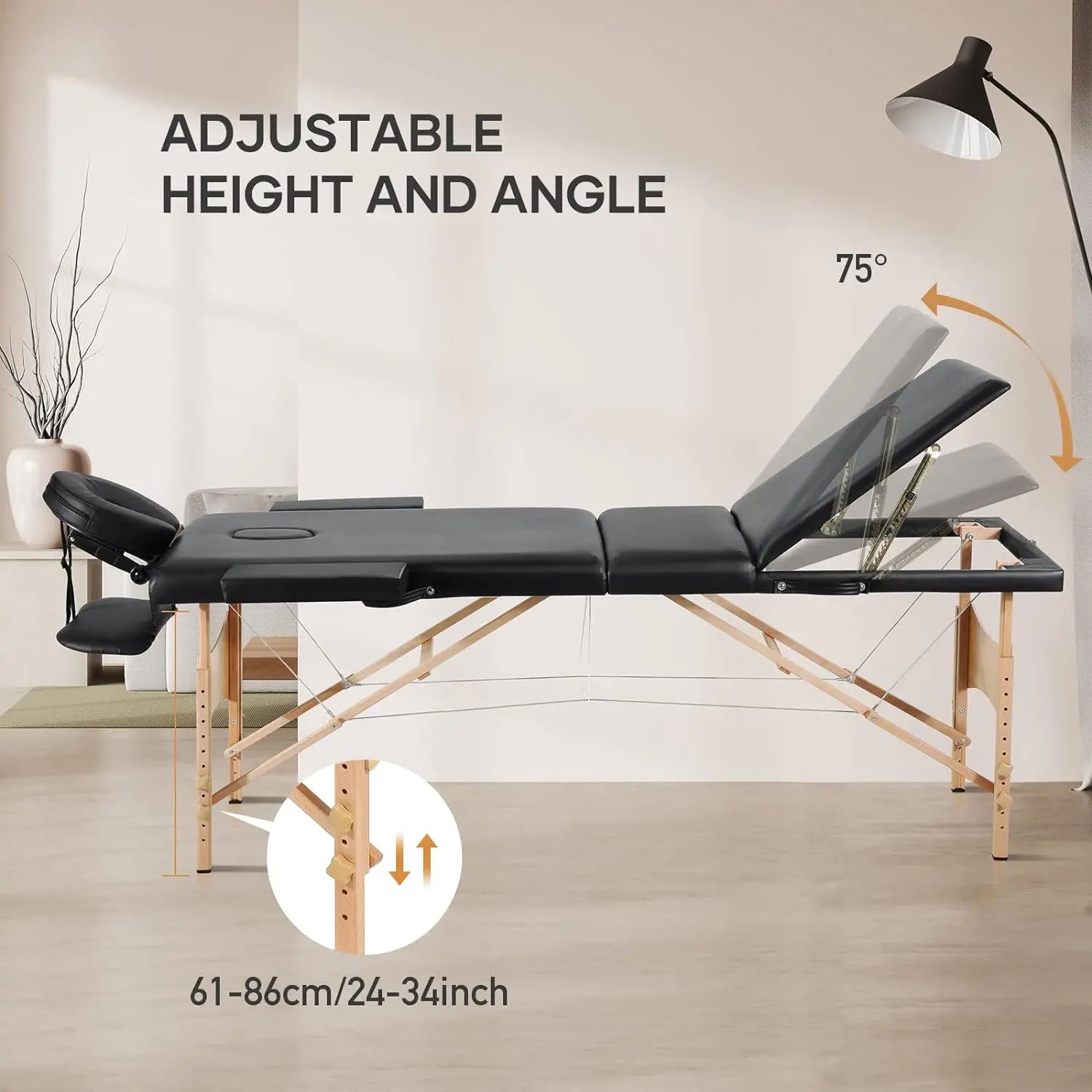 Careboda Professional Massage Table Foldable Massage Bed 3 Fold with 4cm High Density Sponge Robust Beechwood Legs Carrying Bag