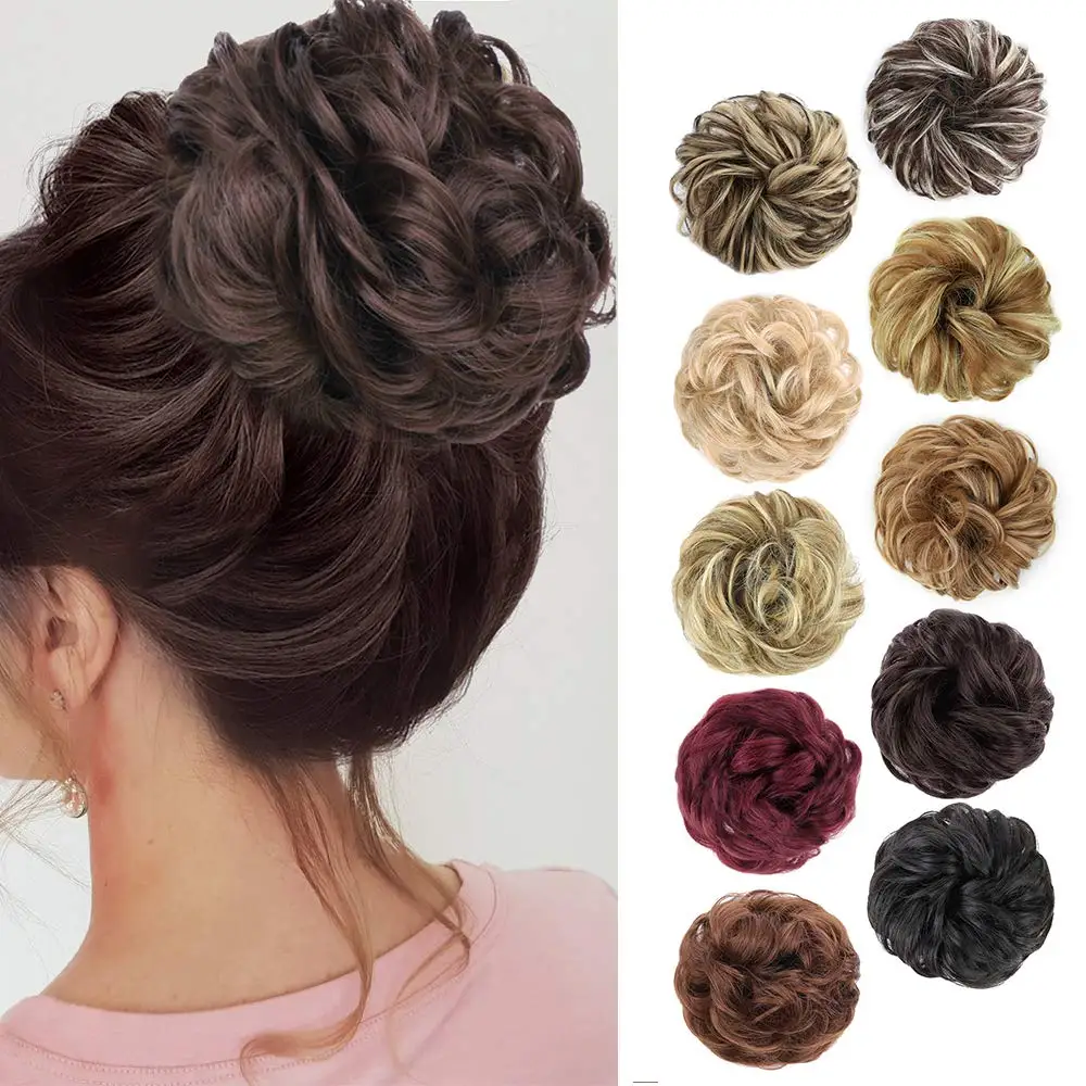 Free Shipping Synthetic Messy Hair Bun Elastic Chignon With Elastic Rubber Band Hairpieces Messi For Women Donut Bun Ponytails