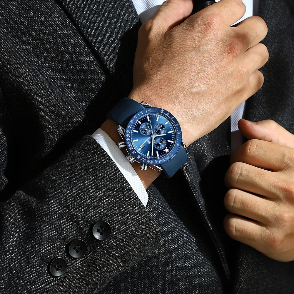 POEDAGAR Men Watch Fashion Sport Chronograph Silicone Quartz Watches Top Brand Luxury Waterproof Luminous Date Men's Wristwatch