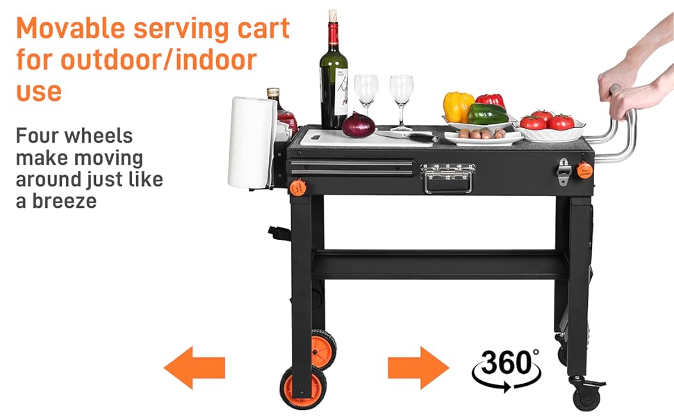 Movable serving cart for outdoor/indoor use