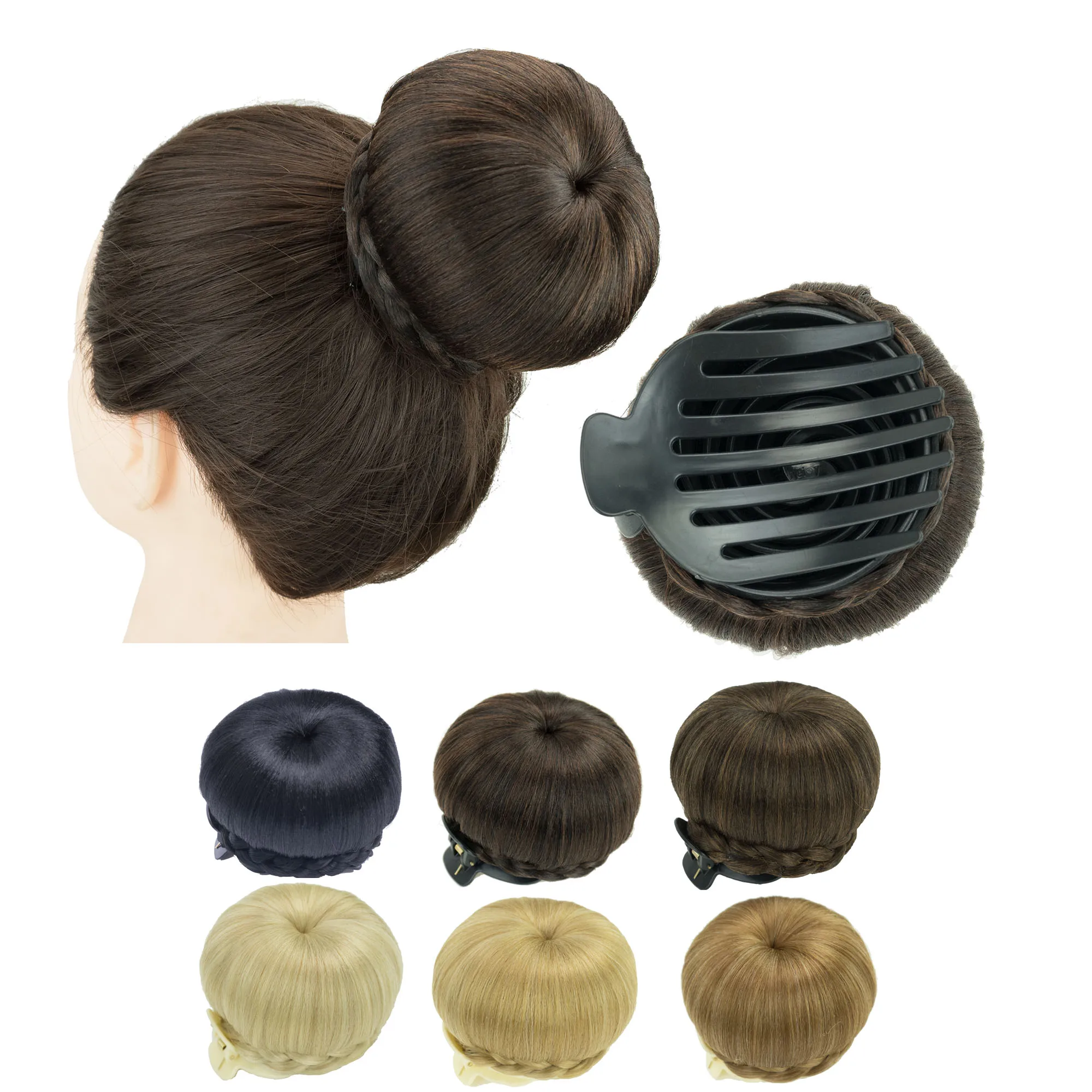 Soowee Synthetic Hair Braided Chignon Dancer Hair Donut Hairpieces Scrunchie Claw Fake Hair Bun Clip Updo Hair Pieces for Women