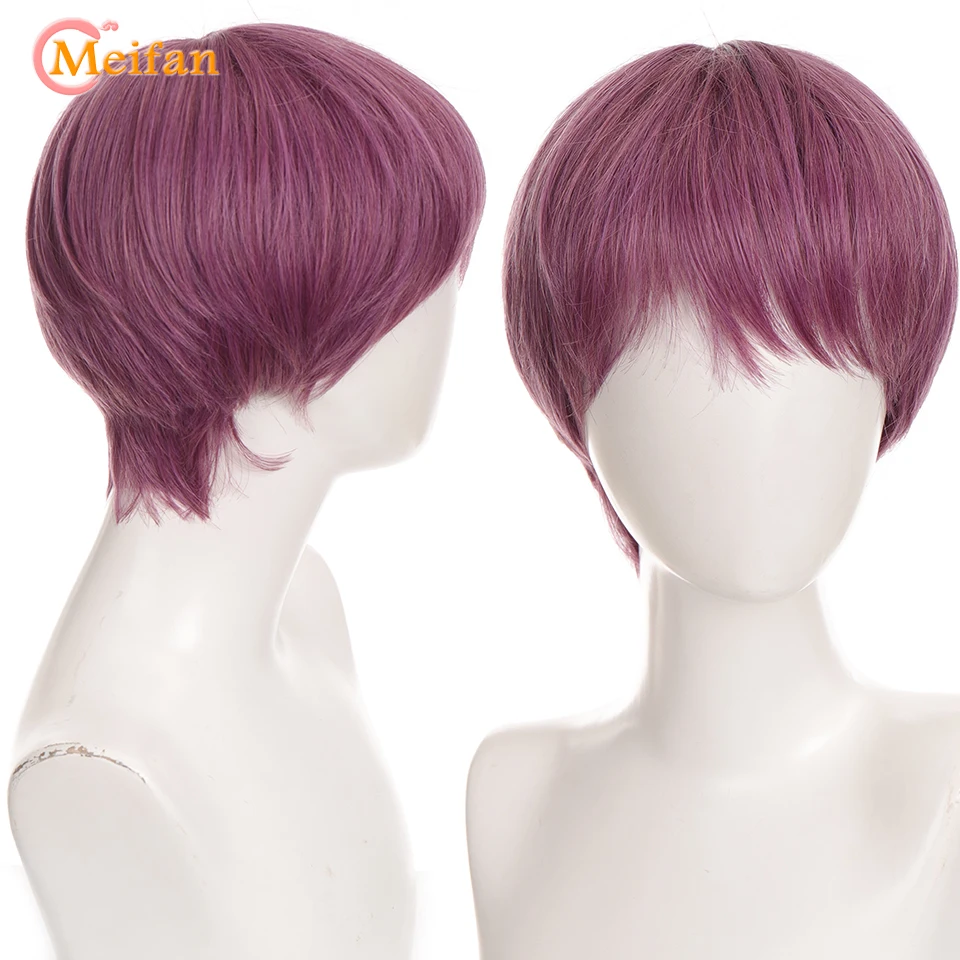 MEIFAN Short Ombre Cosplay Party Synthetic Men Harajuku Lolita Wig Blue Purple Fluffy Halloween Party Women Natural Fake Hair