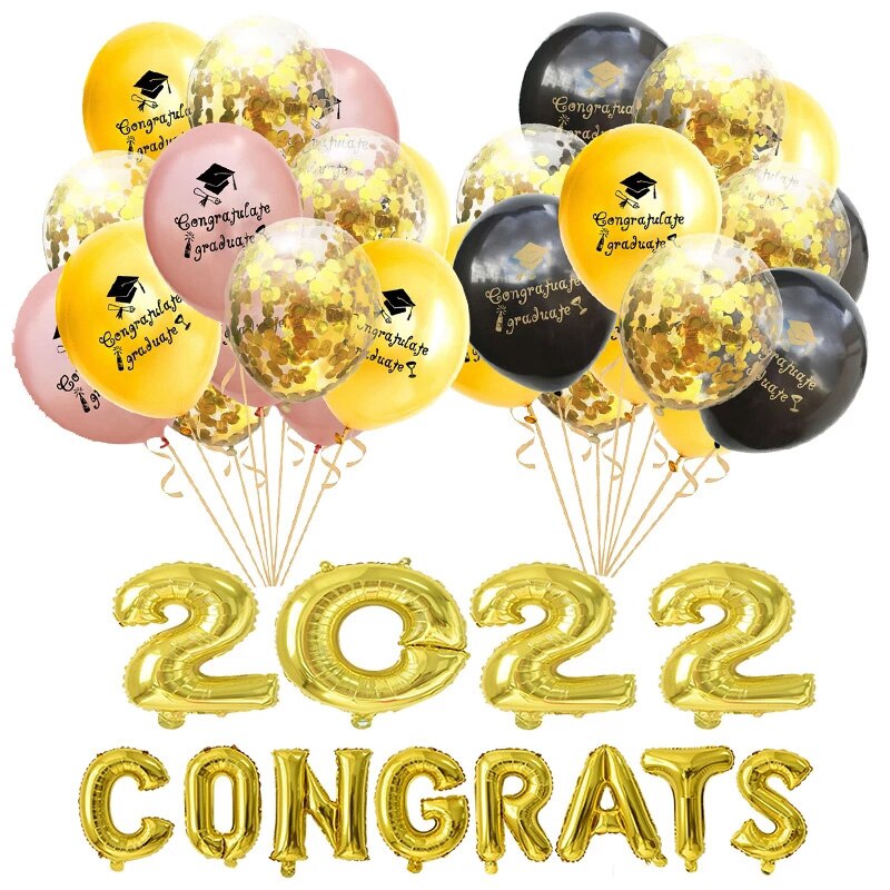 Congrats Graduation Balloons Gold Silver Black Latex Balloon Confetti Ballons 2022 Congratulation Grad Party Decoration Supplies