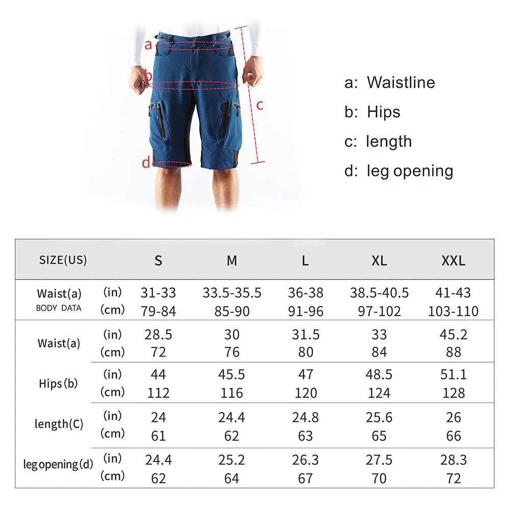 ARSUXEO Men's Outdoor Sports Cycling Shorts MTB Downhill Trousers Mountain Bike Bicycle Shorts Water Resistant Loose Fit 1202