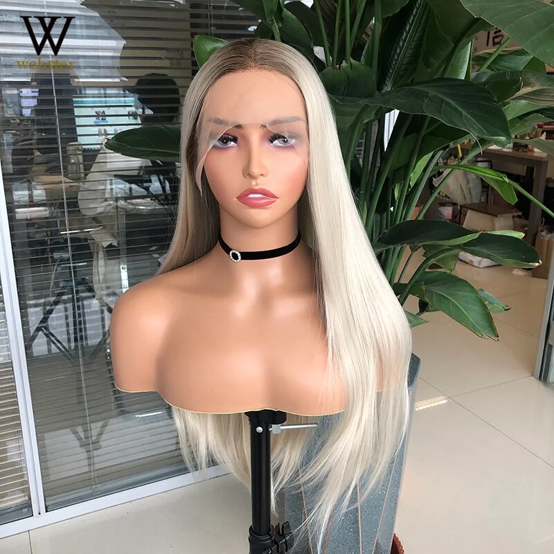 Websterwigs Synthetic Wigs Long Straight golden Color Silky Lace Front For Women With Natural Hairline Cosplay Daily Wear Wig