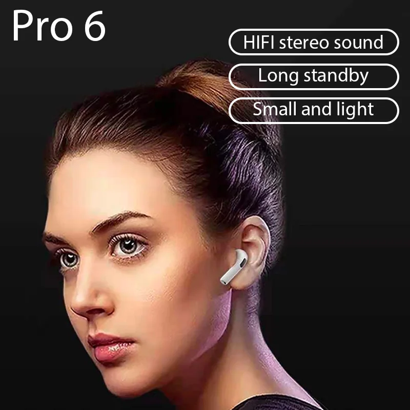 TWS Pro6 Bluetooth Earbuds Wireless Headphones Stereo HiFi Earphones Sports Headset with Mic for Android ios Smatphones