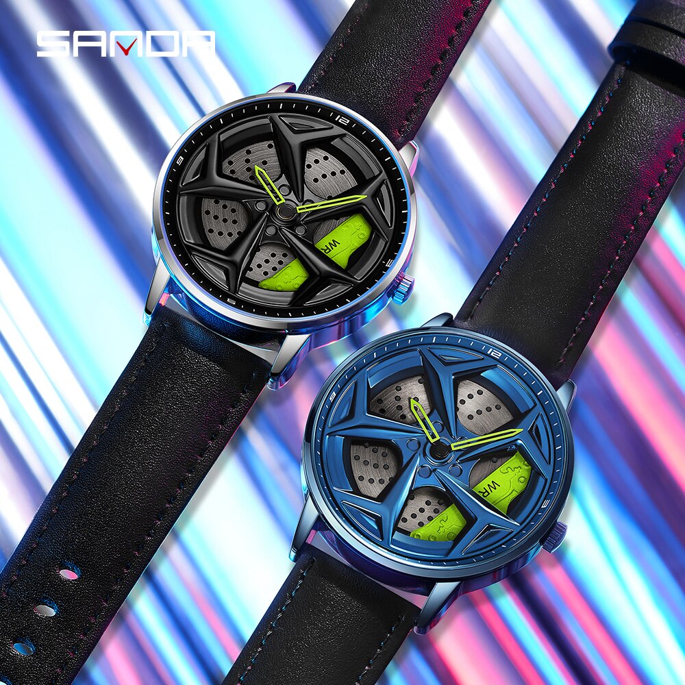 SANDA Fashion Luxury Men's Watches Top Brand Quartz Watch Wheel Series Waterproof Wristwatch for Men Relogio Masculino P1087