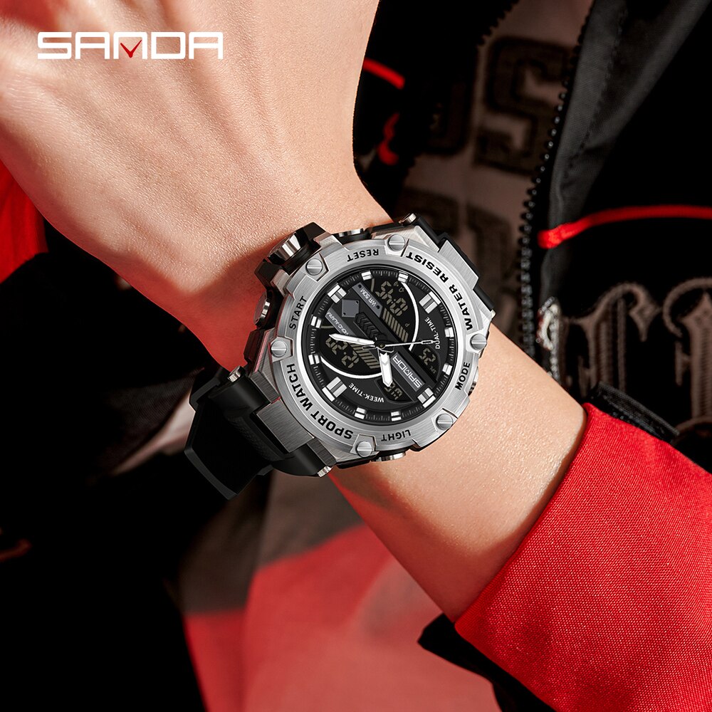 SANDA Men's Watches 50M Waterproof Wristwatch LED Digital Quartz Clock Sports Military Watch for Men Relogios Masculino 3185