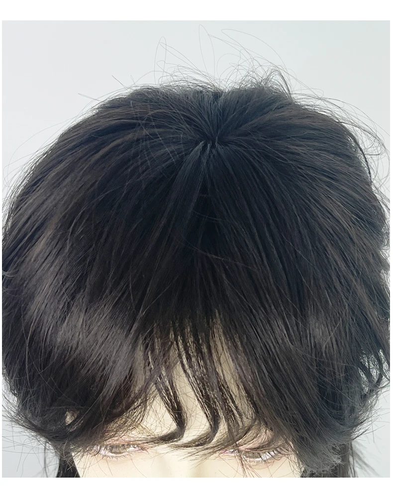 VICWIG Mullet Head Wig Short Synthetic Straight Black Fluffy Natural Wolf Tail Hair Men and Women Wig for Daily Party Cosplay