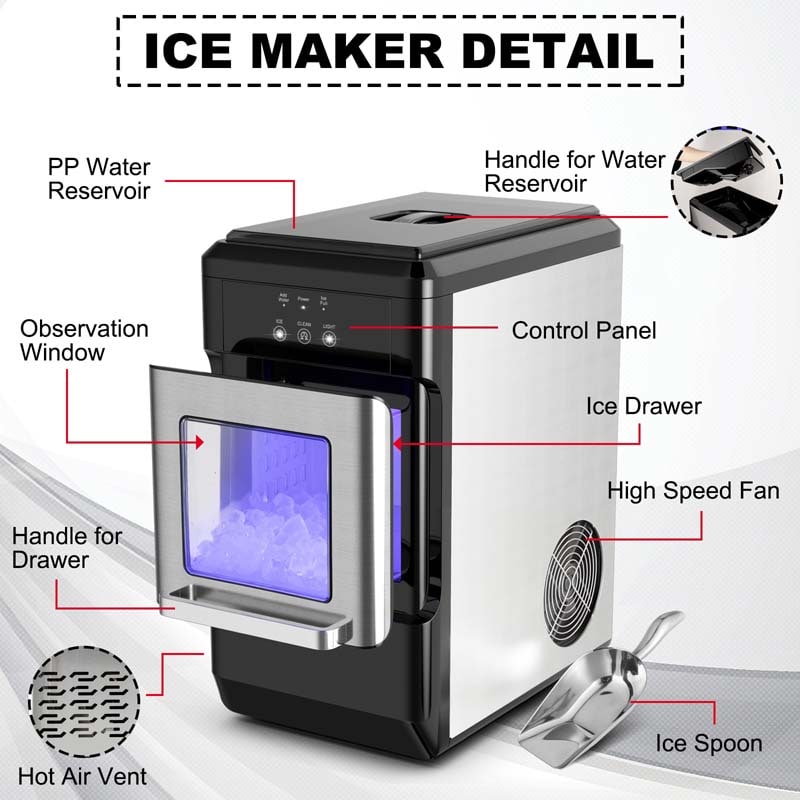 Eletriclife Ice Maker Countertop 44lbs Per Day with Ice Shovel