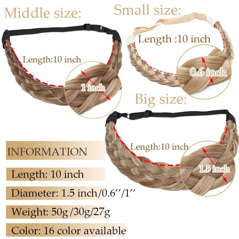 BENEHAIR Synthetic Braided Headbands Fake Hair Plaited Hair Band Braiding Hair Accessories Hair Extension Hairpiece For Women